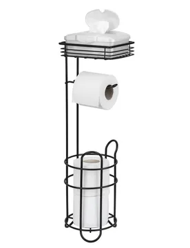 Toilettenpapierhalter mit Ablage & Ersatzrollenhalter Schwarz - WENKO - FashionsVida