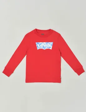 T-shirt rossa manica lunga in cotone con logo batwing in grafica sky 3-8 anni - Levis - FashionsVida