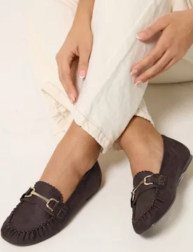 Women's Faux Suede Loafers In Wide E & Extra Wide EEE Fit in Chocolate Size: 4E - Chocolate - Size: 4E - Yours - FashionsVida