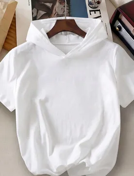 Camiseta de manga corta con capucha de un solo color, versátil y casual, para niños en verano - Shein - FashionsVida