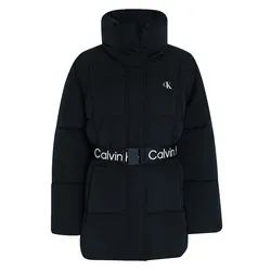 Belted Long Puffer Black L Damen