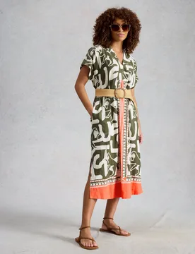 Linen Blend Abstract Midi Utility Dress Natural Mix female - White stuff - FashionsVida