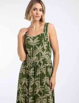 Tatum Womens Printed Square Neck Midi Dress - - Size: 16 - Weird Fish - FashionsVida