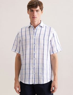 Regular Leinenhemd Karo Blau 43