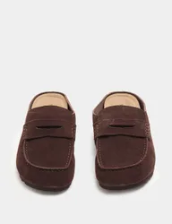 Suede Flat Loafer Clogs Brown female