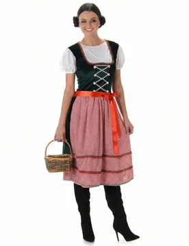 Dirndl-Kostüm Bayerin-Damenkostüm Tracht grün-rot-weiss - KARNEVAL-MEGASTORE - FashionsVida
