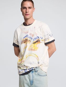 Camiseta estampada dibujos, Hombre, Algodon, Blanco, XS