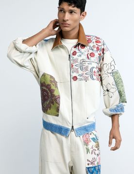 Manteau patchwork, , Coton, Blanc, XL