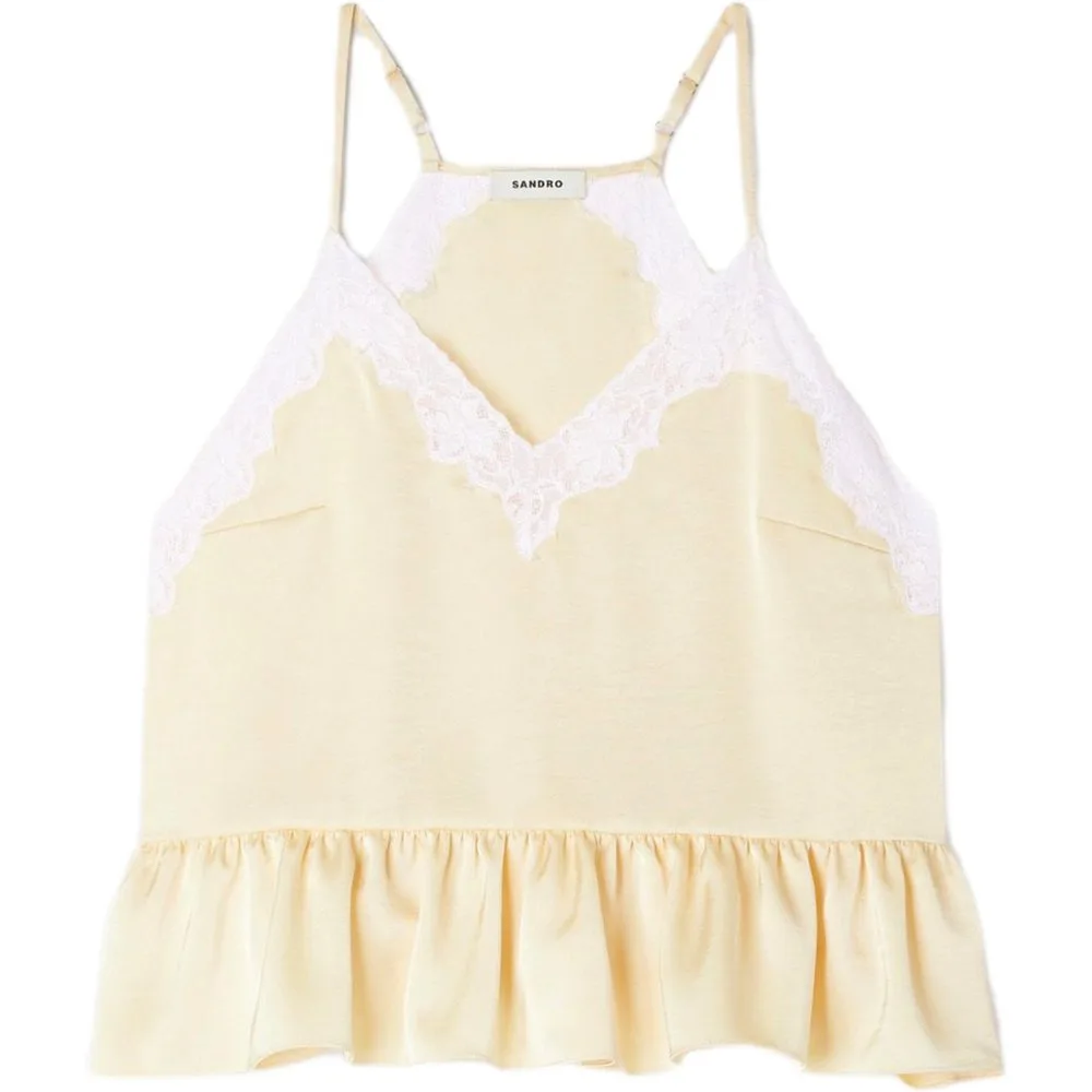 Top de mujer satinado con volante fruncido - sandro - FashionsVida