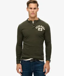 Superdry Herren Grün Grandad-Oberteil Im Vintage-Stil Mit Langen Ärmeln, Größe: S