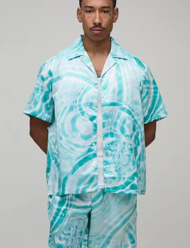Men's Oversized Short Sleeve Water Print Satin Shirt & Short Set Blue Size X-Large Blue XL - boohooMAN - FashionsVida
