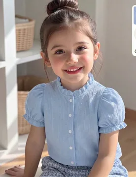 Tela de algodón jacquard de manga corta casual para niñas, suave y esponjosa. Nueva moda, esencial para vacaciones y viajes. Adecuada para salidas, - Shein - FashionsVida