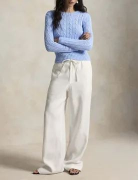 Maglioncino aderente a trecce Polo azzurro girocollo - Ralph Lauren - FashionsVida
