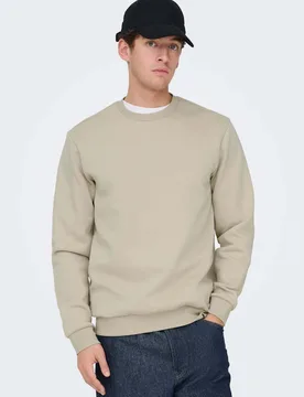 Cotton Rich Crew Neck Sweatshirt Beige male - ONLY & SONS - FashionsVida