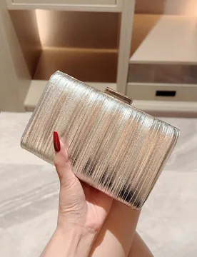 Pieza Bolso de noche de caja de cuero PU con purpurina dorada, bolso de mano de lujo de moda para fiestas, bolso formal para fiestas, bolso de noche p - Shein - FashionsVida