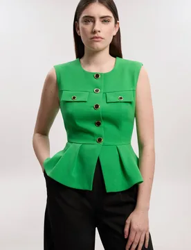 Women's Compact Stretch Peplum Tailored Top in Green Size: 14 - Green - Size: 14 - Karen millen - FashionsVida