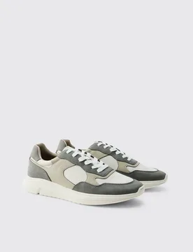 Herren Klobiger Farbblock-Turnschuh Grey Größe 44 - boohooMAN - FashionsVida