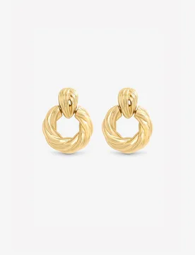 Women's Gold Plated Ridge Door Knocker Earrings - Gold - Size: One Size - MOOD - FashionsVida