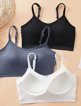 Set de 3 tops de camiseta sin costuras acolchados y con tirantes ajustables de unicolor para mujer, adecuados para deportes y dormir - Shein - FashionsVida