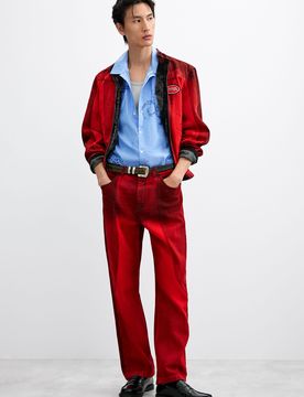 Jean à panneaux, , Coton, Rouge, 28