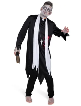 Schauriger Zombie-Priester Halloween Herrenkostüm schwarz-weiss - KARNEVAL-MEGASTORE - FashionsVida