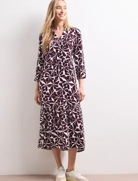 Midikleid mit Split Neck und Print female Rot