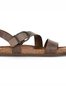 Womens Brown Silver Footbed Strappy Flat Sandals - Lance - Dark Brown Faux Leather - Size Eu 40 - Blowfish Malibu - FashionsVida