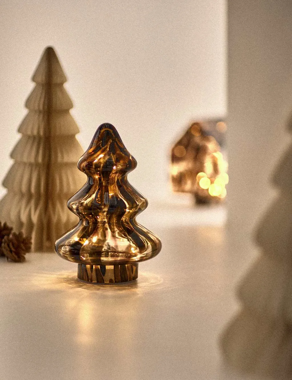 Multicoloured Glass Light Up Tree Decoration Brown Mix - M&S - FashionsVida