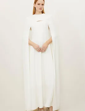 Petite Premium Bonded Crepe Detachable Cape Maxi Dress - Ivory - Size: 6 - Karen millen - FashionsVida