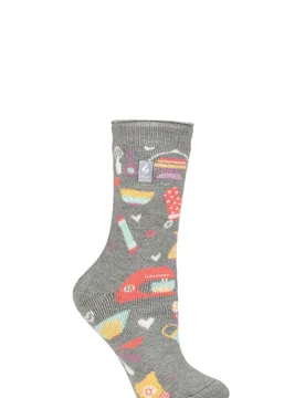 Women's 1 Pair SOCKSHOP 1.6 TOG Lite Hobby Socks Love to Bake Mid Grey 4-8 - Grey - Size: Small - Heat Holders - FashionsVida