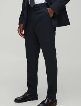 Men's Tapered Fit Ribbed Twill Fixed Waist Trouser Navy Size 28 Navy 28 - boohooMAN - FashionsVida
