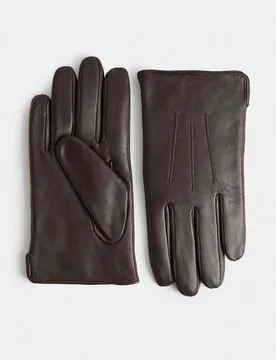 Leather Gloves with Thermowarmth™ Brown male - M&S - FashionsVida