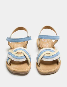 Kids' Leather Rainbow Strap Sandals (4 Small-2 Large) Blue Mix Female - M&S - FashionsVida