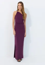 Kleid mit Metallelement Purpurrot L