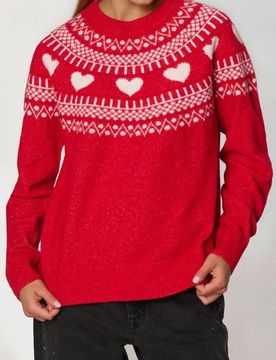 Maglione festivo con cuori in misto lana - rosso