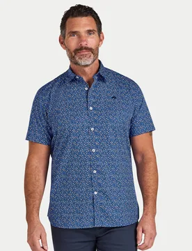 Short Sleeve Flower Bud Cotton Poplin Mens Shirt - - Size: S - Raging Bull - FashionsVida