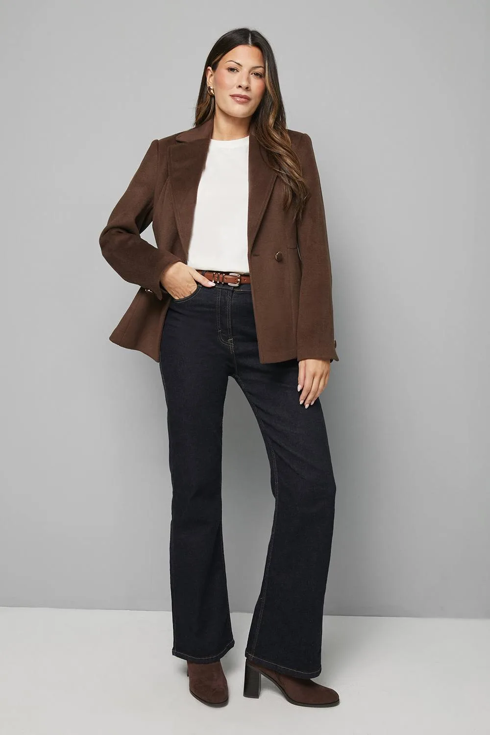 Double Breasted Puff Shoulder Jacket - Chocolate - Size: 16 - Wallis - FashionsVida