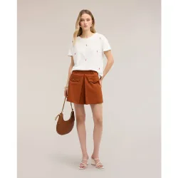 Shorts de mujer de talle alto con pliegue de fuelle cierre trasero con cremallera