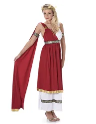 Elegante Römerin Antike Damenkostüm rot-weiss-gold