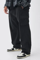 Herren Plus Relaxed Fit Cargohose mit festem Bund Black Größe 44