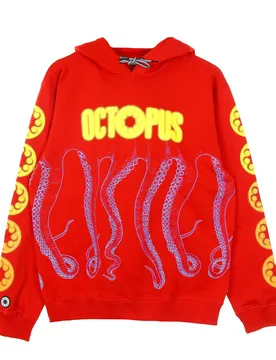 Felpa Leggera Cappuccio Uomo Blurred Hoodie Red - Octopus - FashionsVida