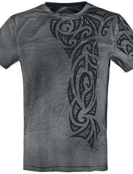 T-Shirt - Gothic Tattoo - M bis 4XL - für Männer - Größe 4XL - grau - Männer - male - Outer Vision - FashionsVida