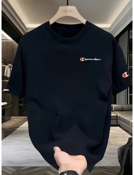 Men's Summer New High-end Pure Cotton T-Shirt Korean Style Casual Versatile Round Neck Short Sleeve All-cotton Light Luxury Top - Aliexpress - FashionsVida