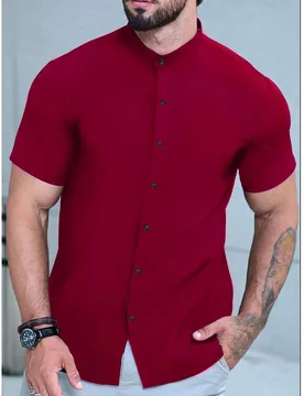 Camisa de verano de manga corta con cuello alto para hombre de talla grande, formal - Shein - FashionsVida