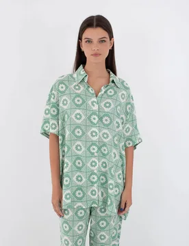Camicia A Maniche Corte Mikonos Mineral Green L - Hurley - FashionsVida