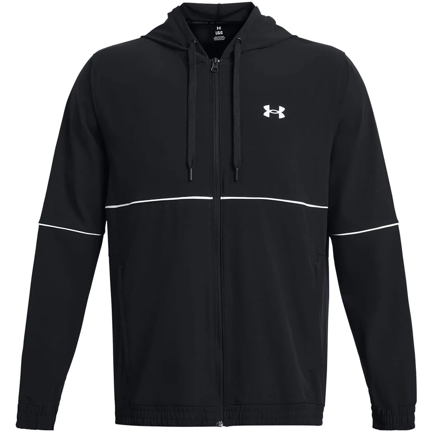 Mens Baseline Solid Patterned Hooded Jacket In Black - Size Large - Under armour - FashionsVida