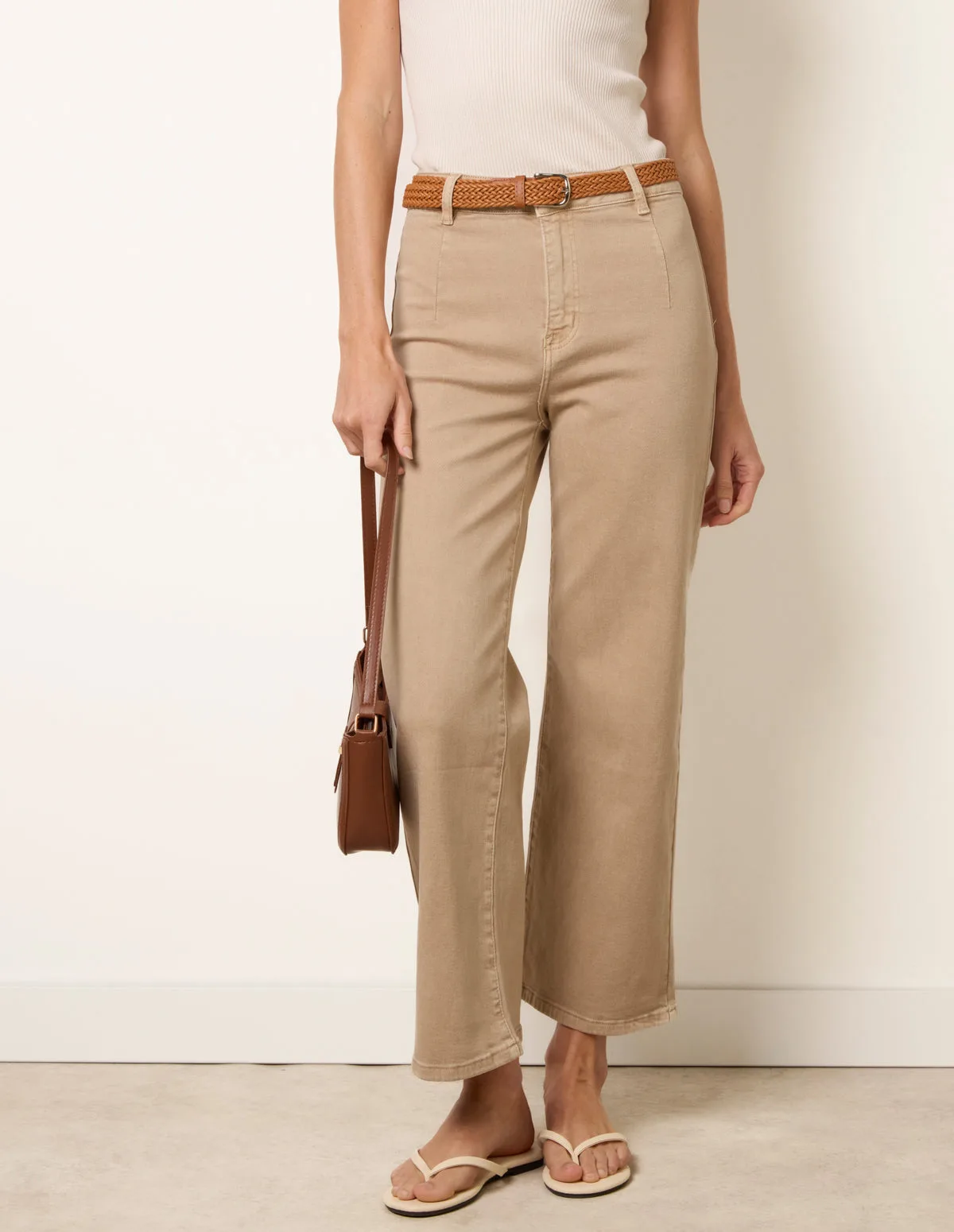 Belted Wide Leg Jeans - XL / STONE - female - Blue Vanilla - FashionsVida