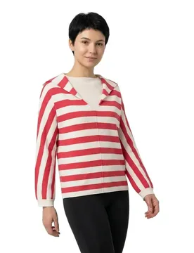 Felpa Con Cappuccio Knit Striped Red Melange Block Stripe M