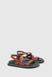 Womens Cross Over Detail Platform Sandals - Brown - Size Uk 6
