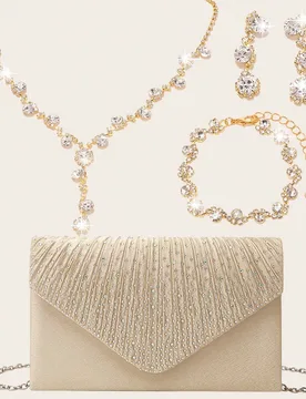 Bolso de noche con pedrería para mujer, conjunto de collar, pulsera y pendientes de novia para boda, bolso de noche con colgante brillante, bolso de - Shein - FashionsVida